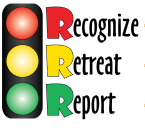 Image of a stop light advertising the 3Rs (Recognize, Retreat, Report) Explosives Safety Education Program